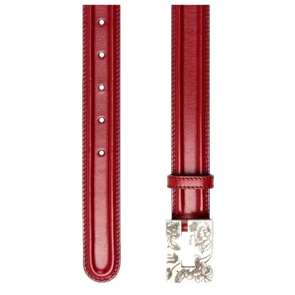 Gucci 709979 Unisex Red Leather Belt with Engraved design G Buckle, 105, 100cm - Picture 2 of 15